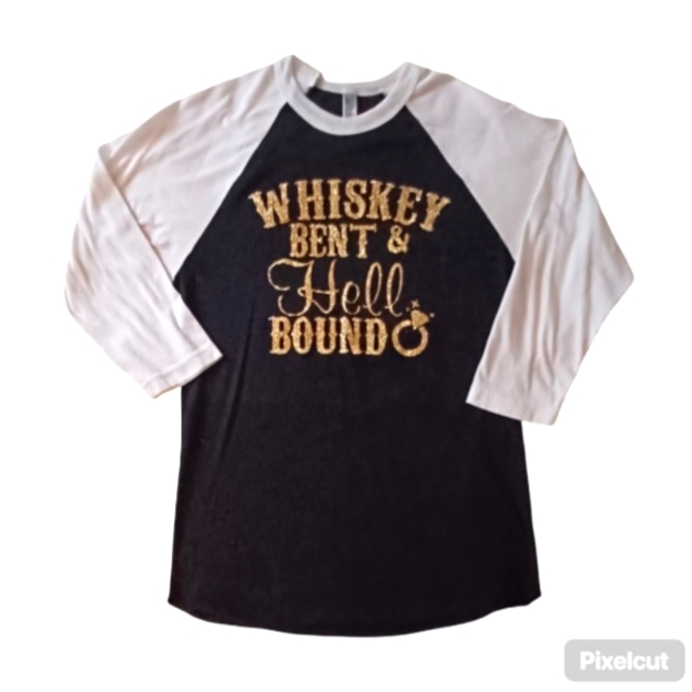 Whiskey Bent & Hell Bound Quarter Sleeve Graphic Tee Shirt - Size S